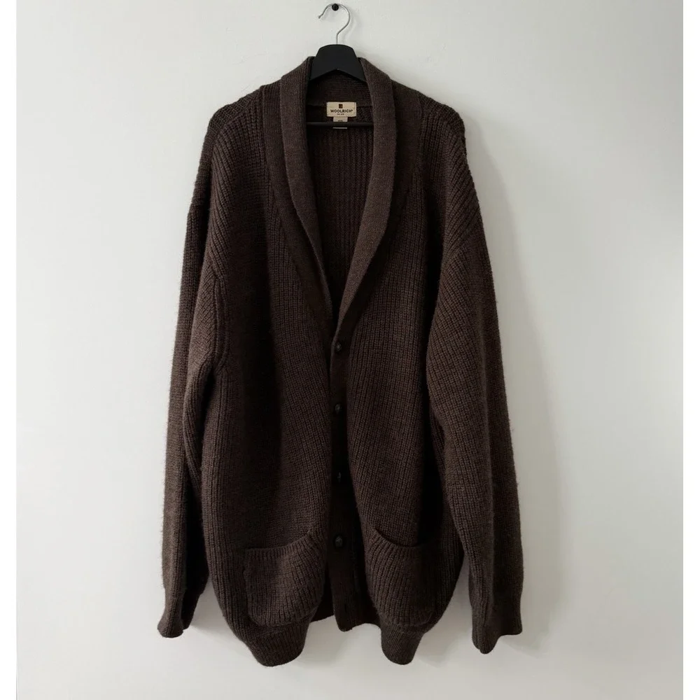 Woolrich Cardigan Mens Big Tall 2XLT Brown Wool Grandpa Sweater Button Up